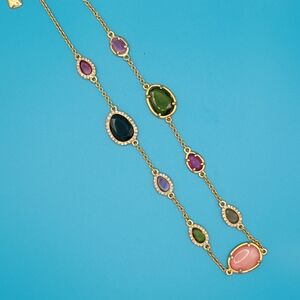 Gold and Purple Dainty Necklace with Gemstone Pendant